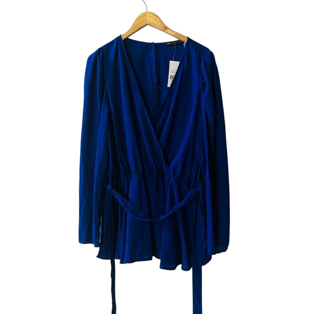 Fashion To Figure Blue Long Sleeve Surplice Neck Top Size 2X NWT